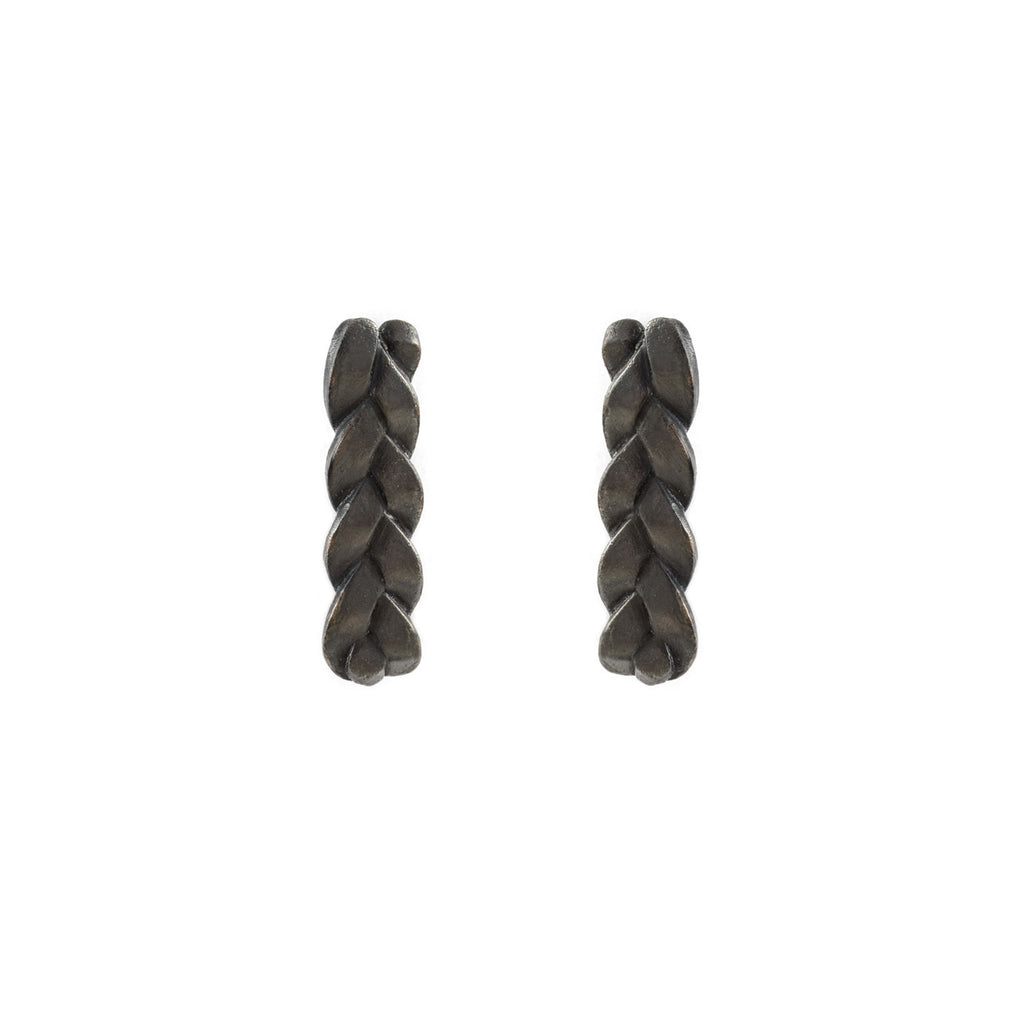 Classic Plait Earrings in Sterling Silver Black Patina