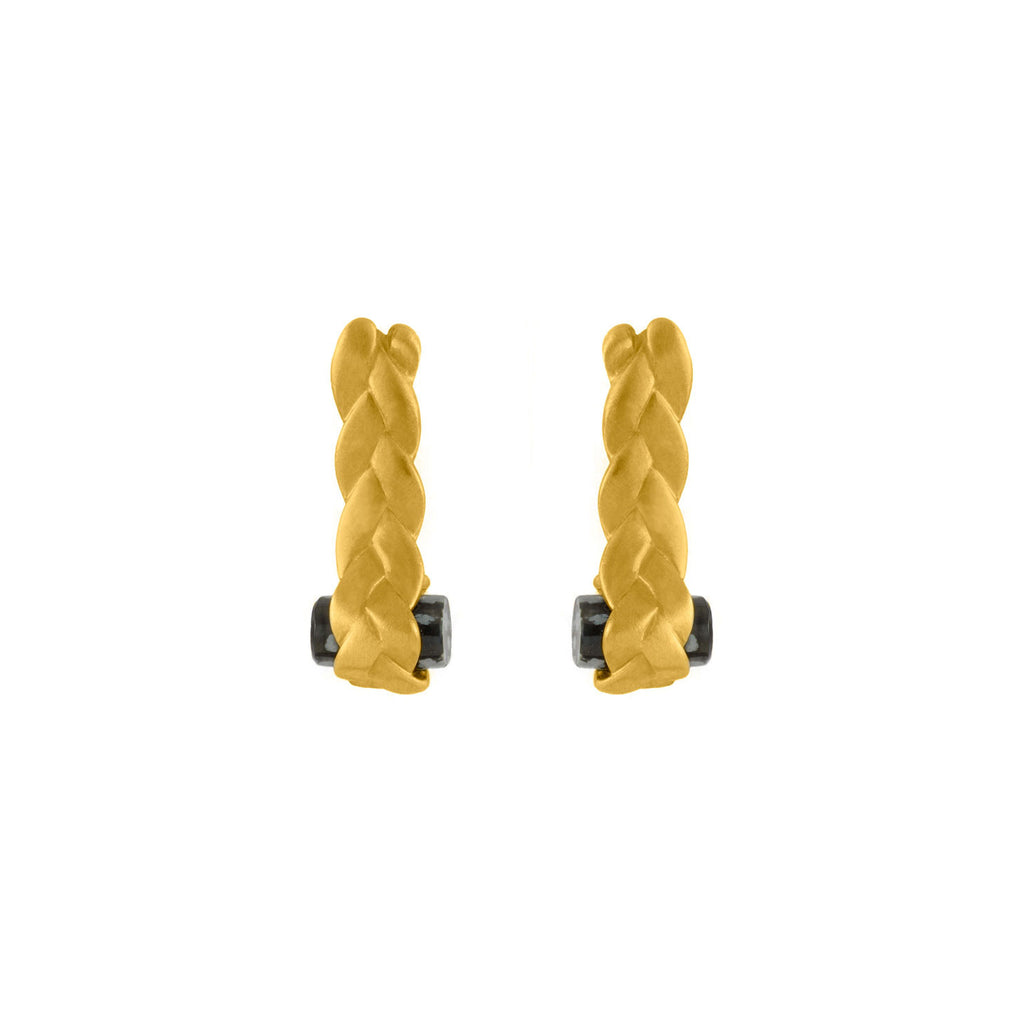 Drop Plait Earrings with Obsidian in 18K Gold Matte