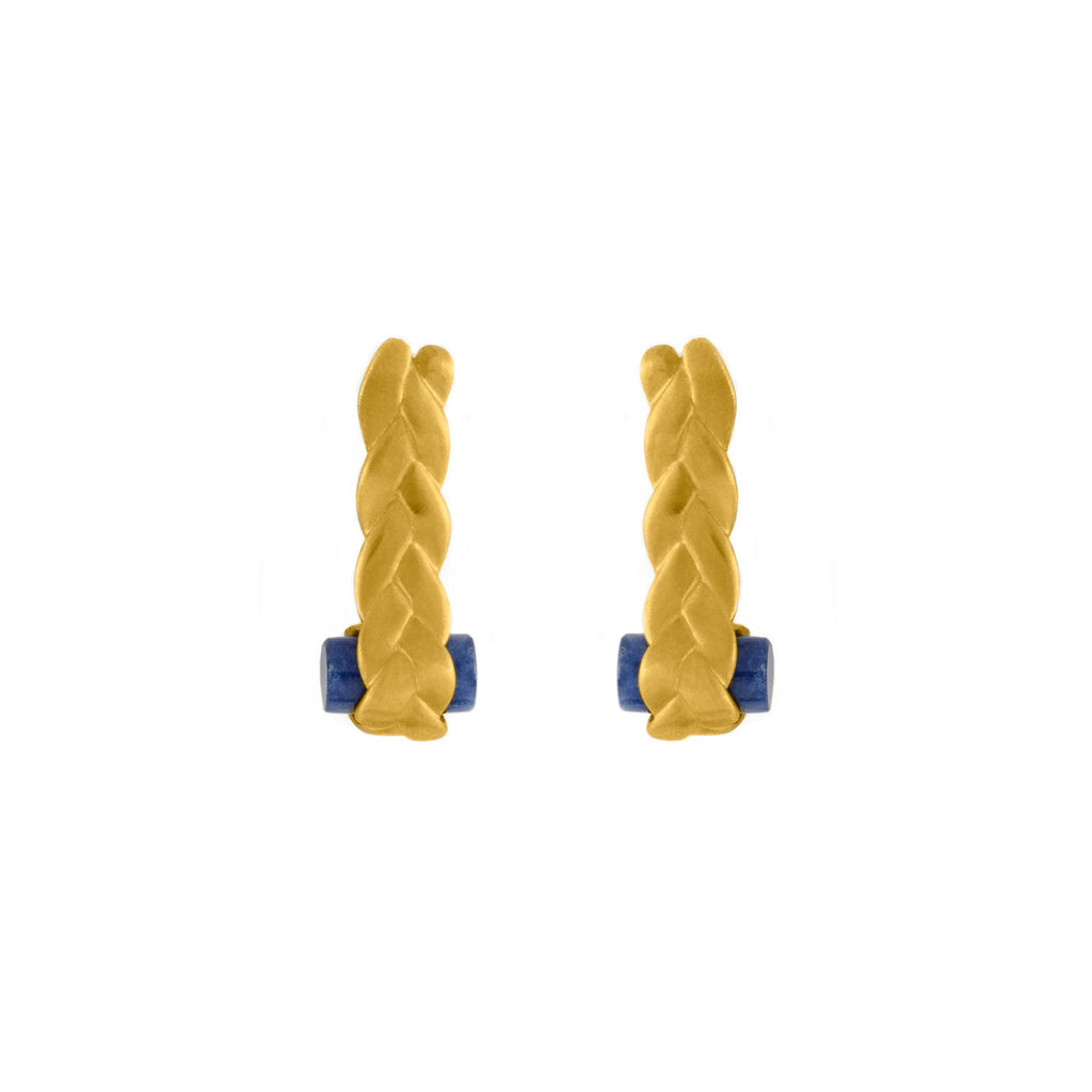 Drop Plait Earrings with Sodalite in 18K Yellow Gold Matte
