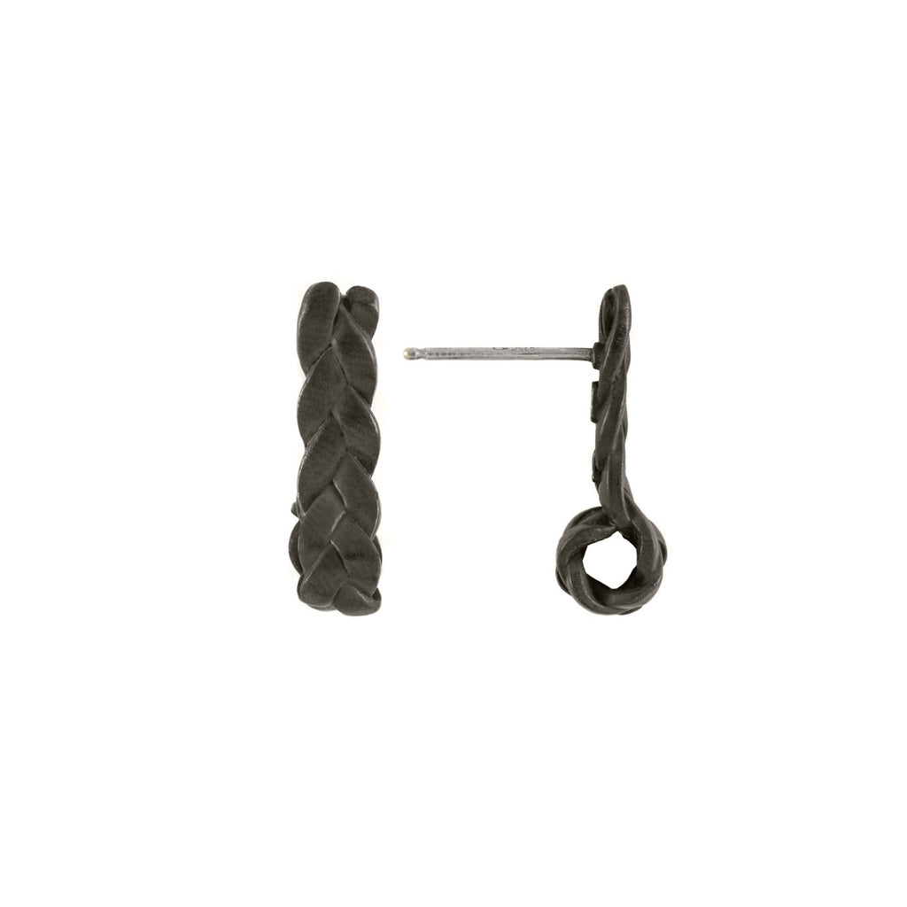 Drop Plait Earrings in Sterling Silver Black Patina