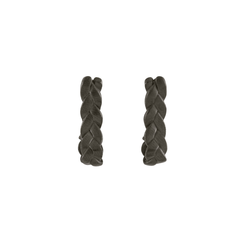 Drop Plait Earrings in Sterling Silver Black Patina
