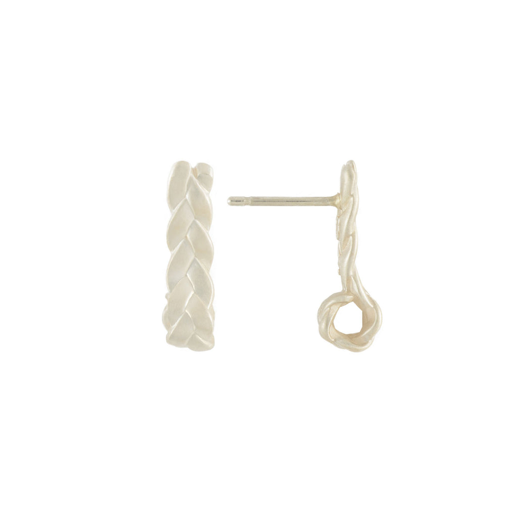 Drop Plait Earrings in Sterling Silver Matte Detail