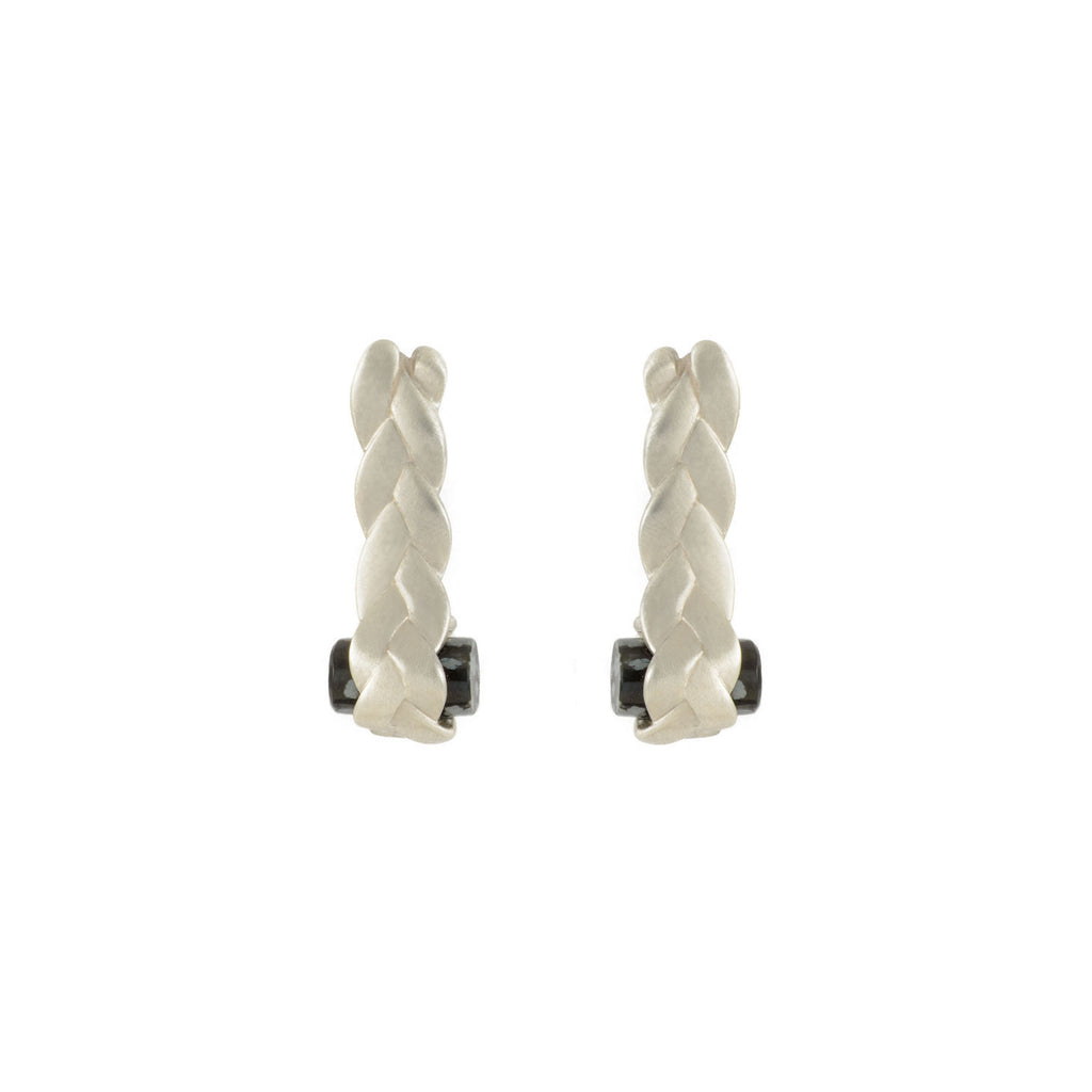 Drop Plait Earrings with Obsidian in Sterling Silver Matte