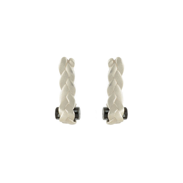 Drop Plait Earrings with Obsidian in Sterling Silver Matte