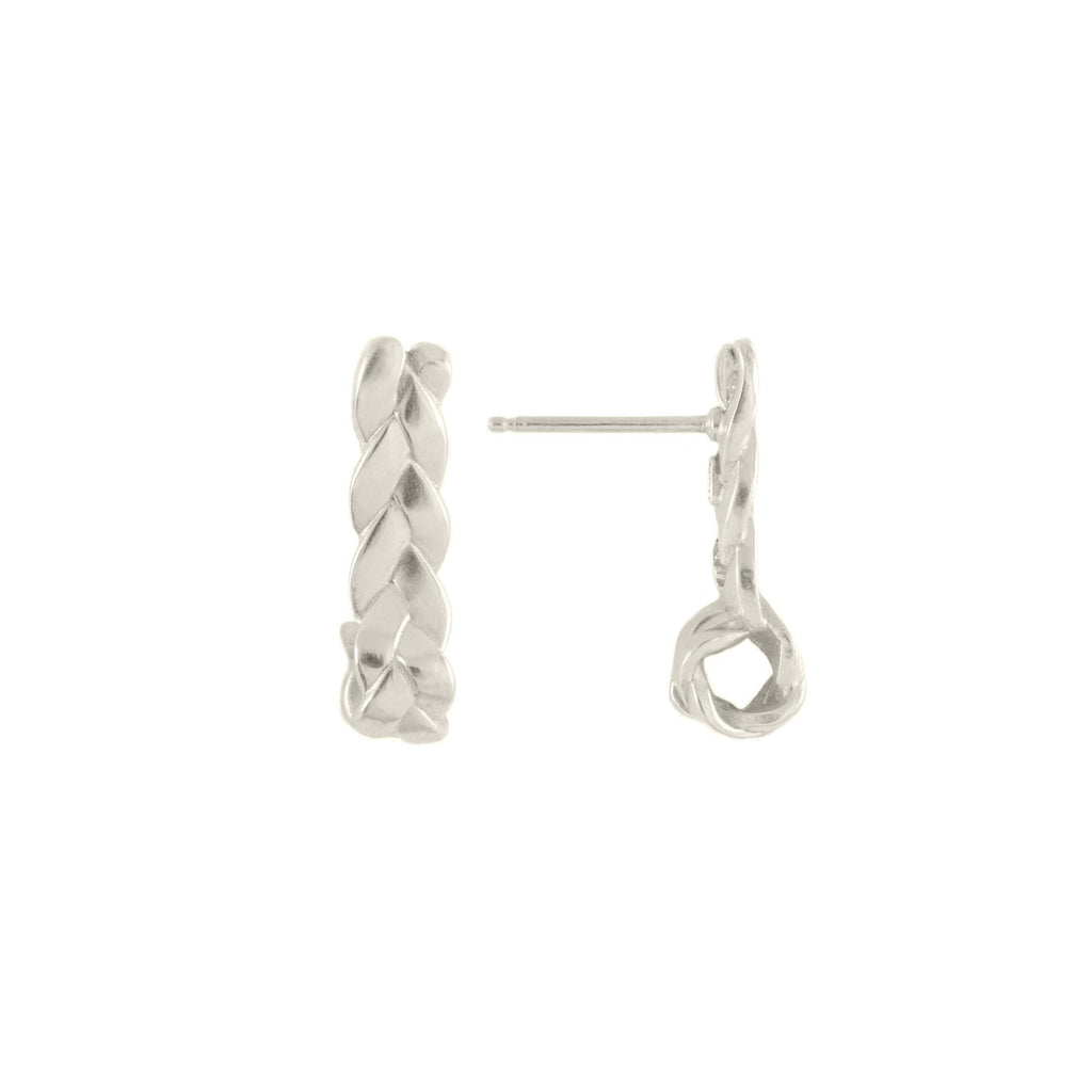 Drop Plait Earrings in Sterling Silver Satin Polish Detail