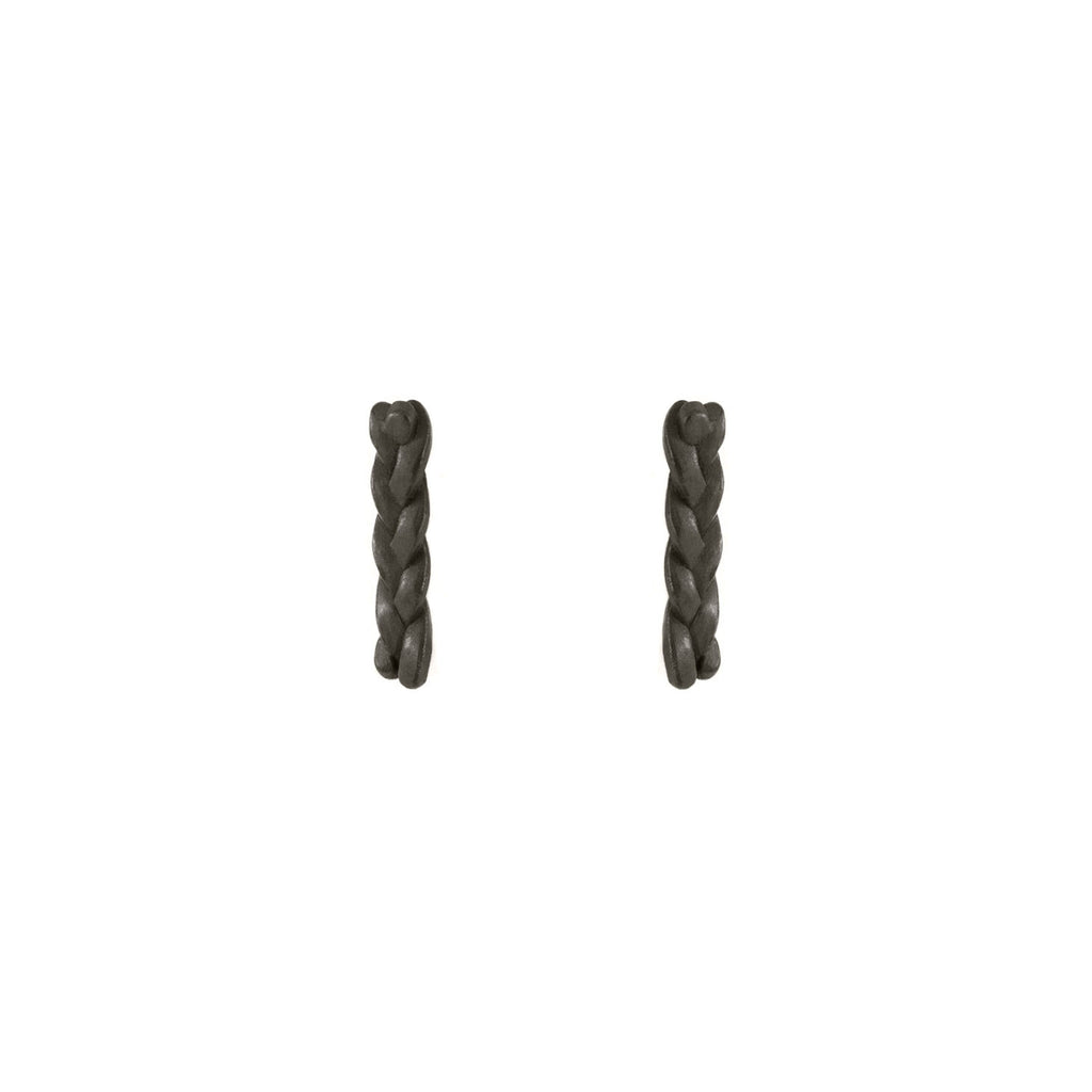 Plait Nugget Stud Earrings in Sterling Silver Black Patina