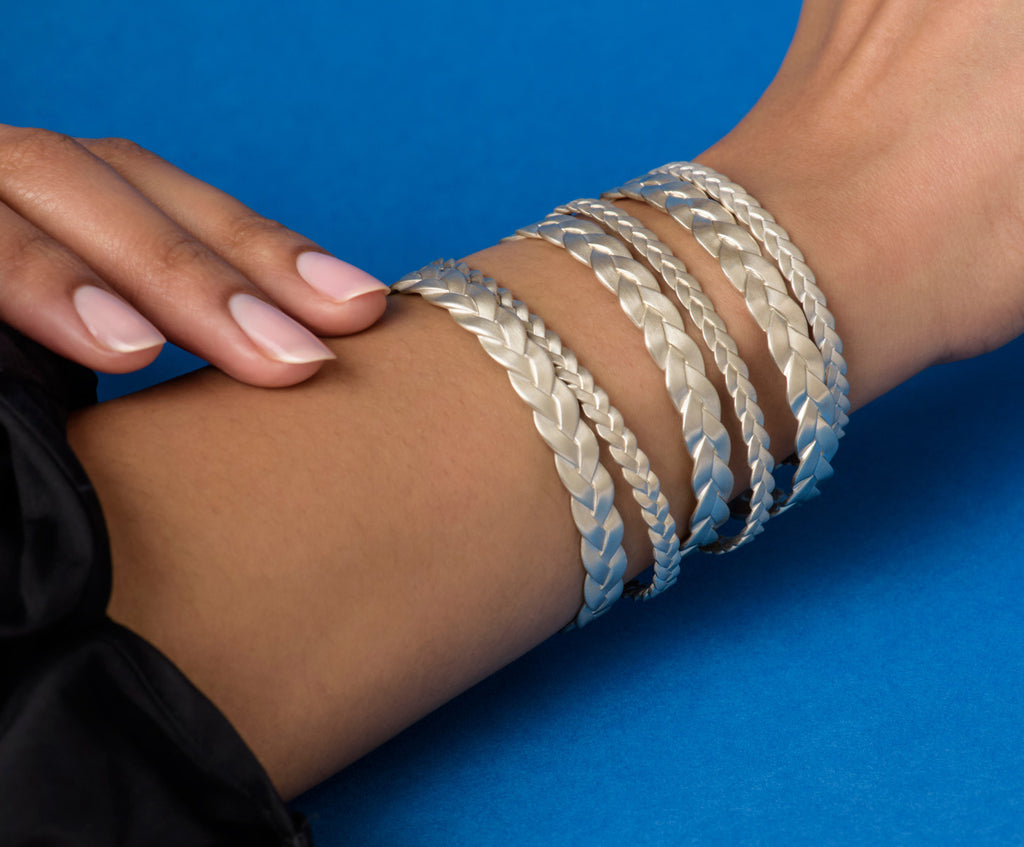 Sterling Silver Classic Plait & Ampio Cuffs Stacked