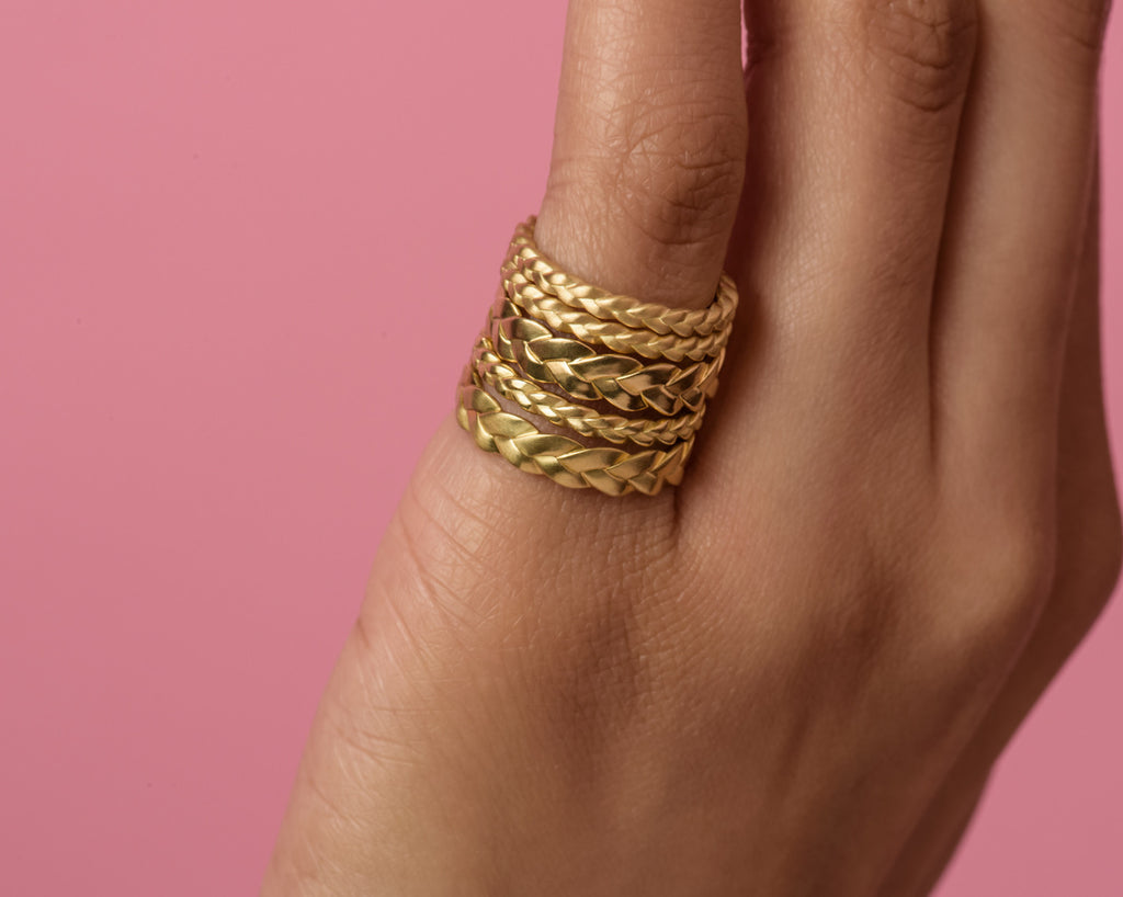Sottile stacked with Classic Plait rings