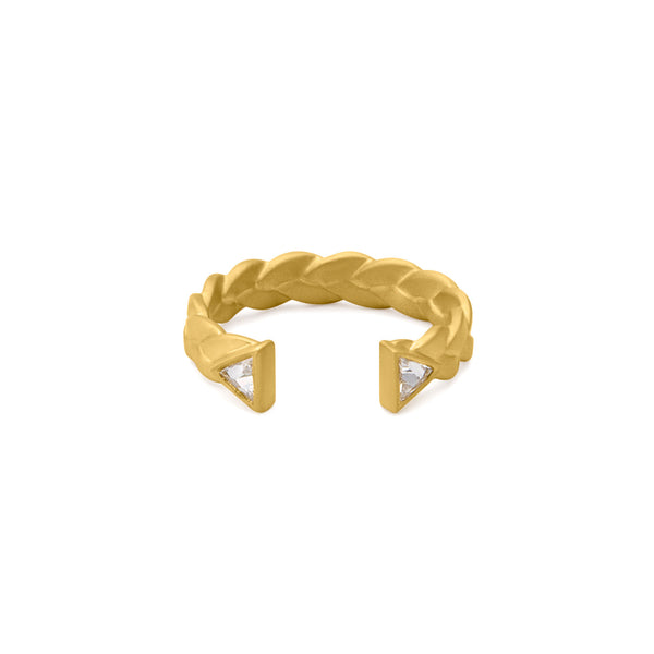 Dieci Plait Open Cuff Diamond Ring in 18k Gold