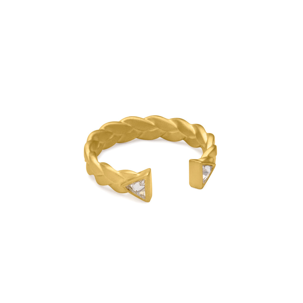 Dieci Plait Open Cuff Diamond Ring in 18k Gold Detail