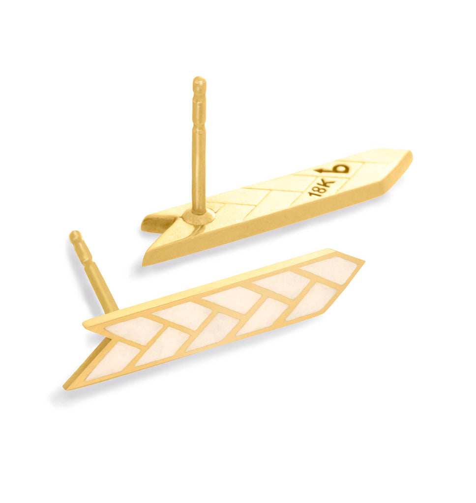 Osiris Stix 18K Gold Earrings in White Enamel Detail